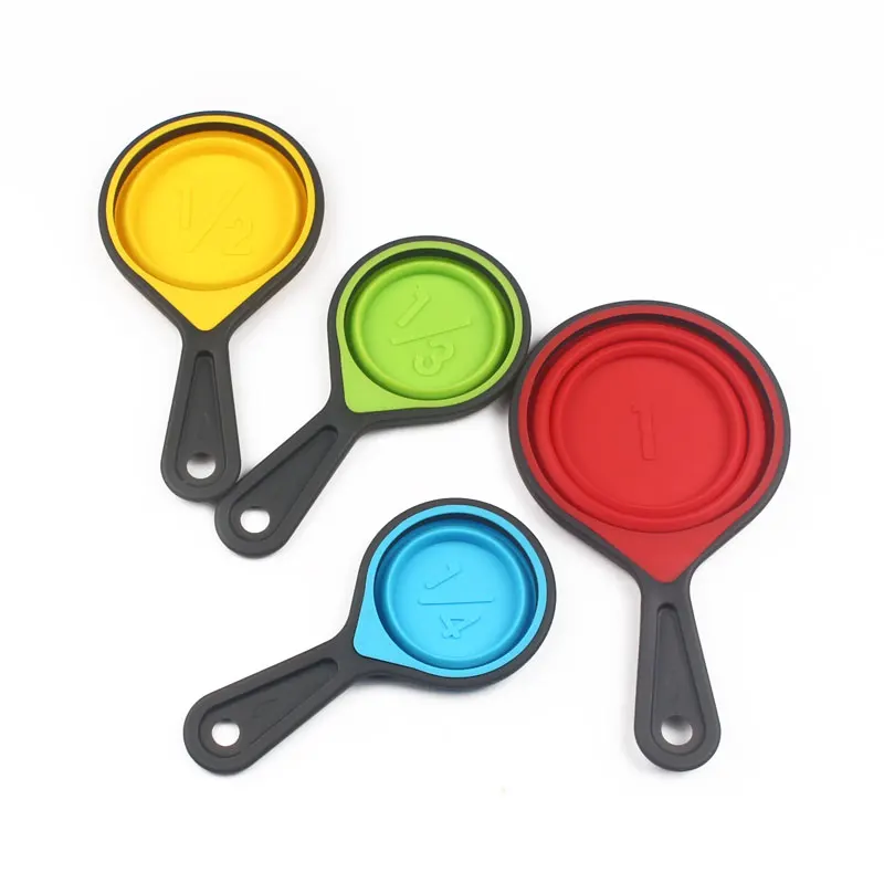 Kitchen Baking measuring Tools 4 Piece Set Collapsible Folding Silicone Measuring Cups Set With Plastic Handle