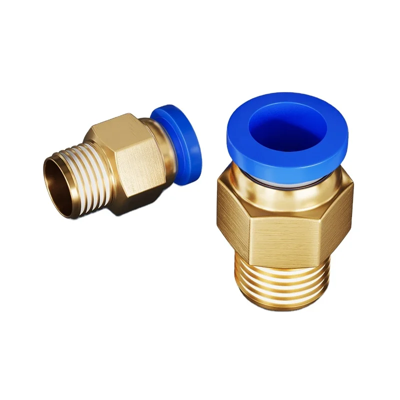 Air quick coupler male thread BSPT, NPT, BSPP straight through push in connector suitable for pneumatic actuators
