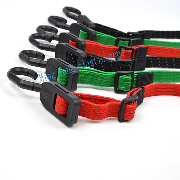 Оптовая продажа 18 мм светоотражающий эластичный ремень для багажа шнур с плоскими регулируемыми крючками регулировки багажных ремней
