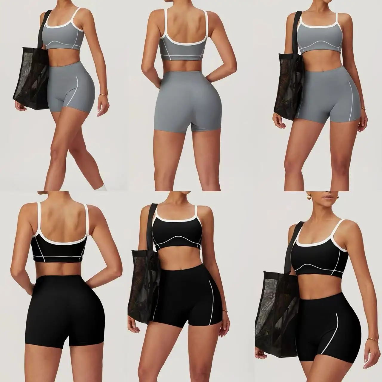 ladies black blank bra tube and shorts two pieces tracksuit set women clothing ropa deportiva de mujer para el gym outfit wear
