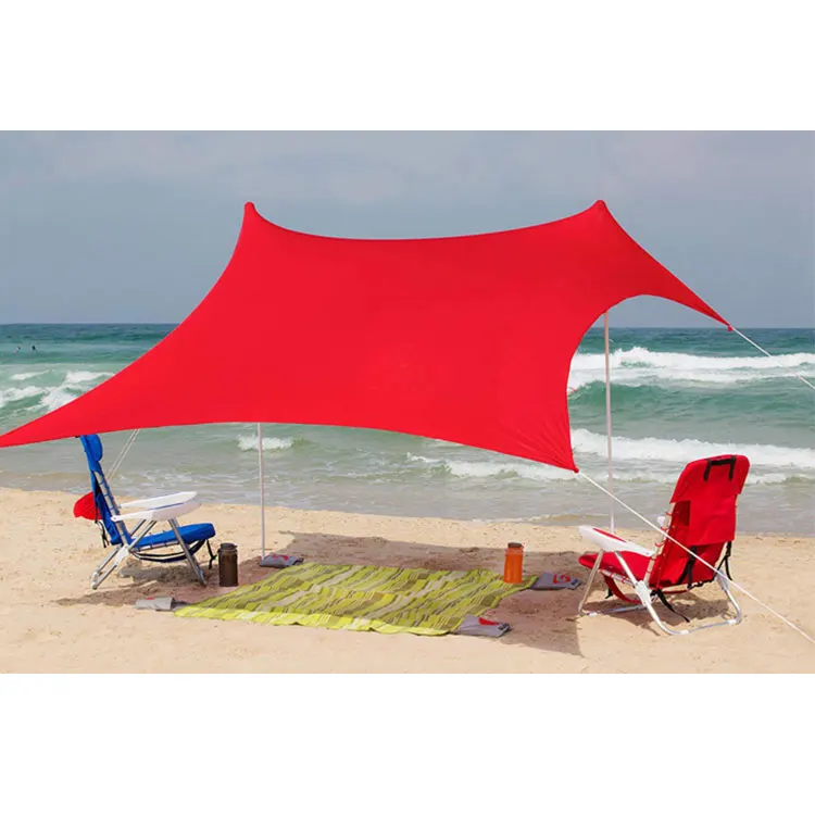 Easy Pop Up Anti-Wind Sun Shelter Outdoor Beach Tent Shade with Sand Shovel, Ground Pegs and Stability Poles