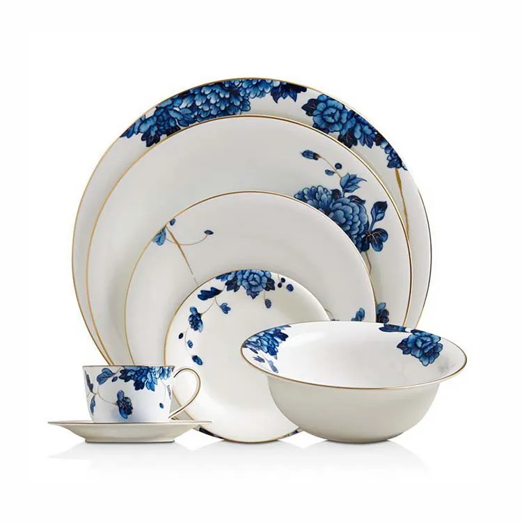 Tangshan Factory  Blue  New  Fine Bone China Porcelain 5pcs Dinner Sets For 1 Person