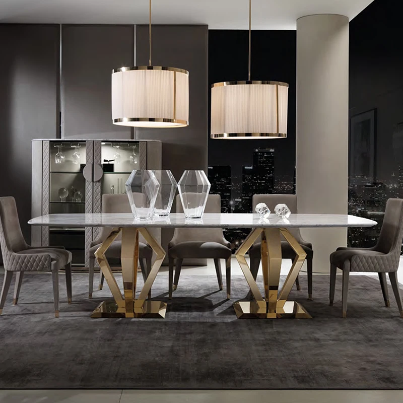 
Dining table modern stainless steel table frame marble top for dining room 