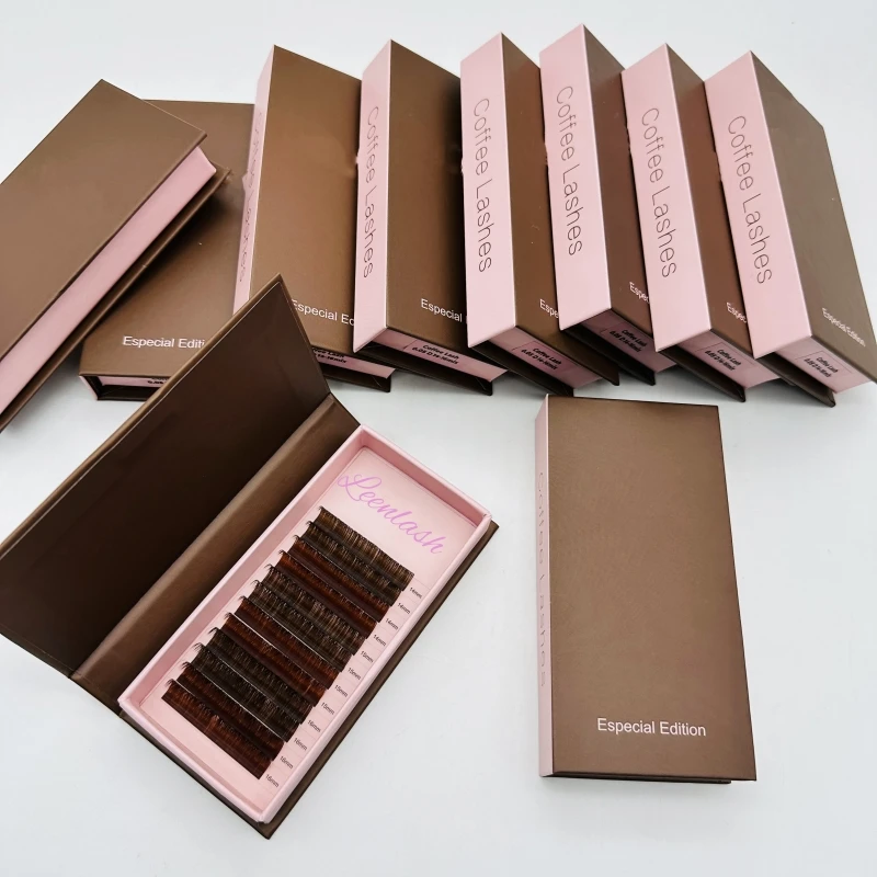 High Quality Korean PBT Eyelash Wholesale Classic Volume label volume korean brown colored mink eyelash extensions