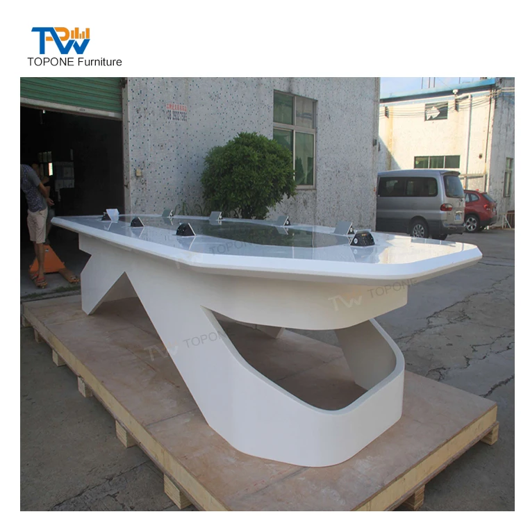 Luxury Artificial Marble Long 8 Person Company Conference Room Chatting Desk Boardroom Table