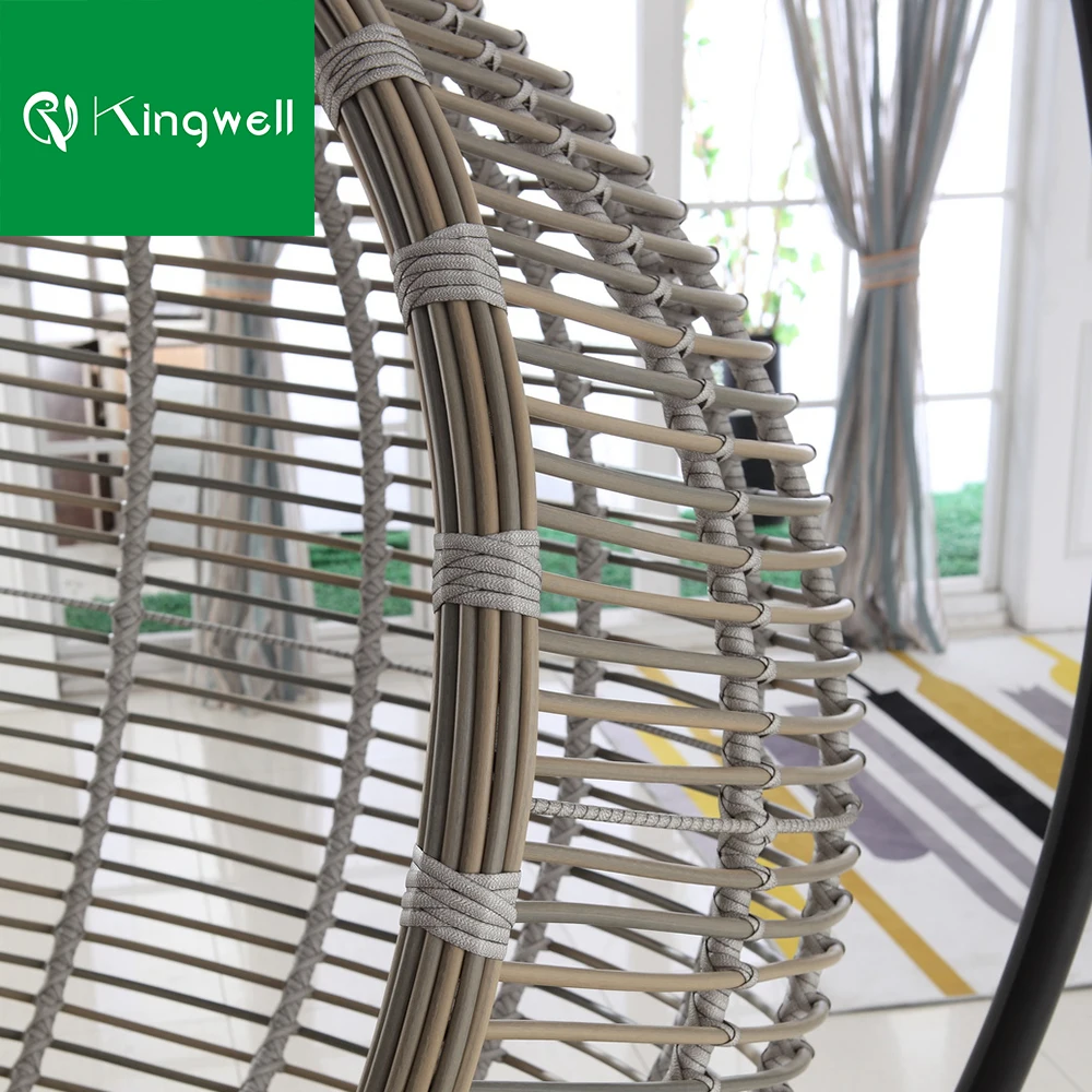 Indoor outdoor patio furniture PE rattan hanging swings chair garden stand metal aluminum basket swing egg chair