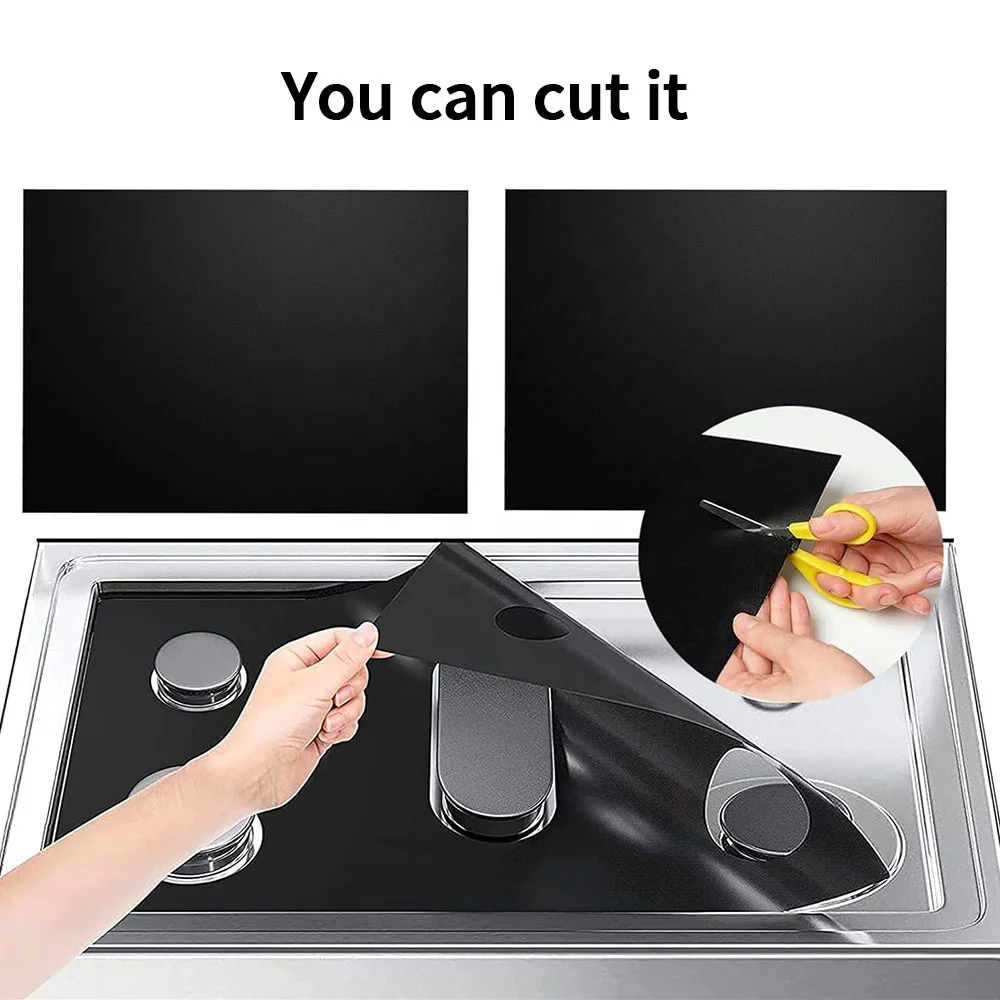 Hot Selling  Heat black color  Gas Stove Burner Covers Protector with Non Stick  52*80cm  stove protector liner