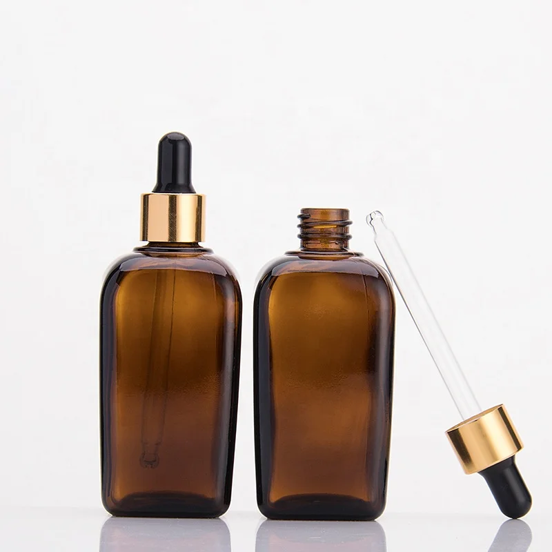 Empty amber 100ml square essence oil glass bottle cosmetics packaging separate lotion dropper glass bottles in stock