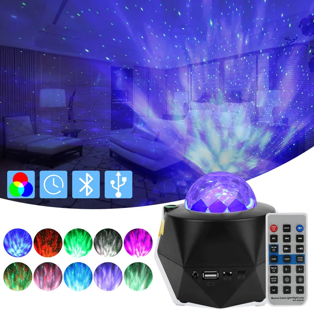 Новый современный RGB-проектор с аккумулятором Луна Звезда Звездный 3D светодиодный ночник Динамик для детей малышей