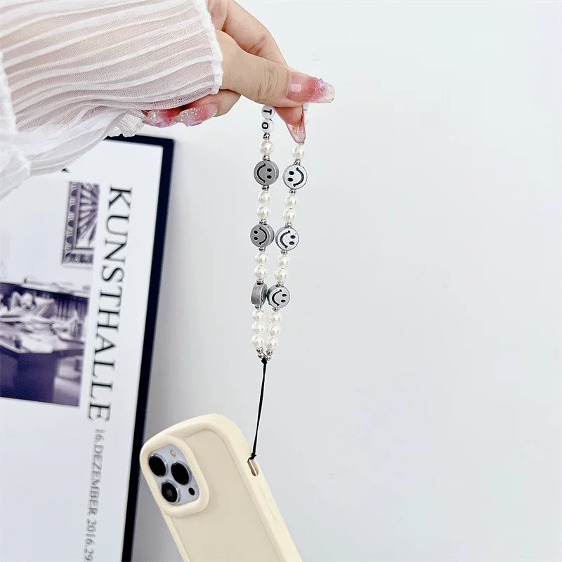 Trendy Colorful Handmade Beaded Phone Chain Love Pendant for Girls Phone Case Decoration