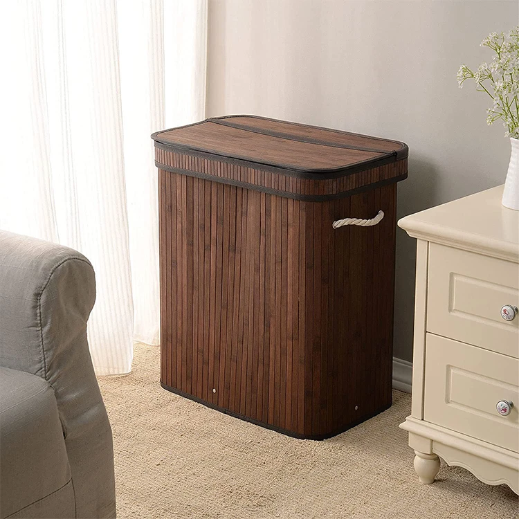 Eco Friendly Custom Bamboo Laundry Hamper Dirty Clothes Collapsible Storage Basket with Lid Liner and Handles