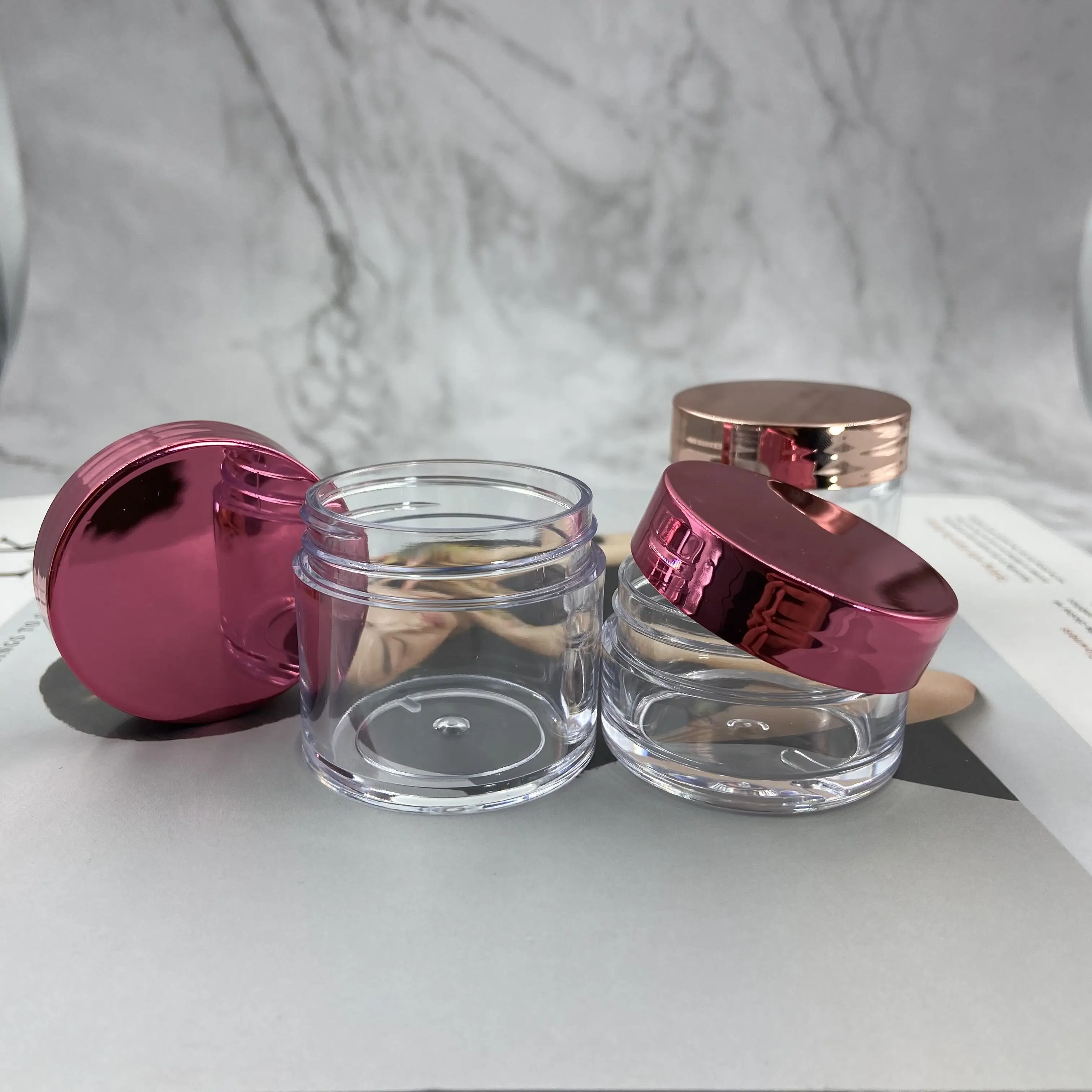 Акция 20 г 30 г 1 унция ps Прозрачные пустые пластиковые маленькие косметические банки упаковочный контейнер для крема банка с rosegod серебристо-розовый