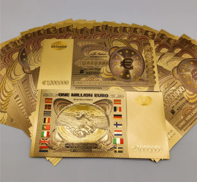 Banknotes 24k Gold Plated euro Commemorative Notes euro Bills Decoration Antique Plated Gold Souvenir 1000000