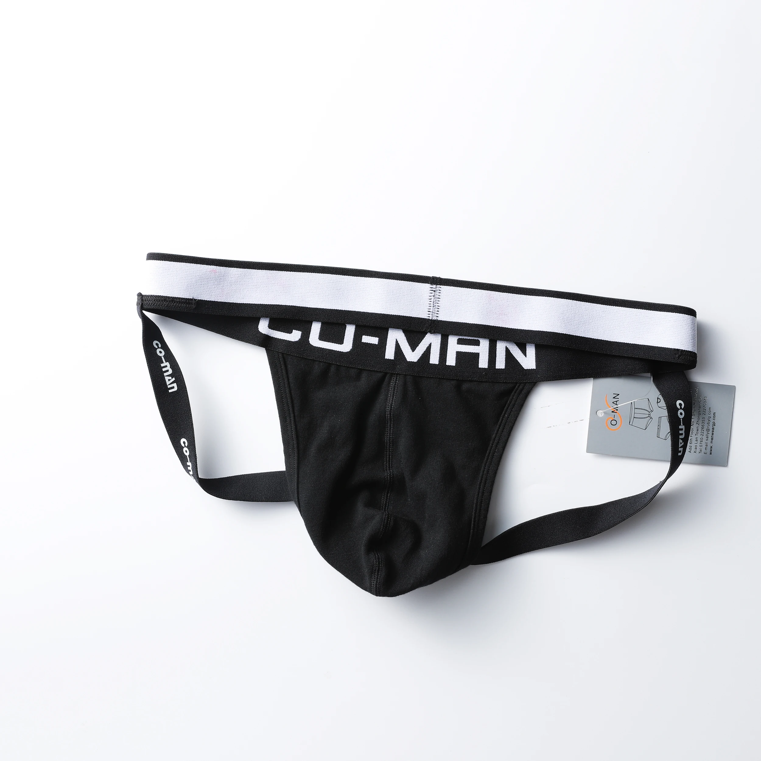 Custom logo stretch underwear knitted cotton sexy men black jockstrap