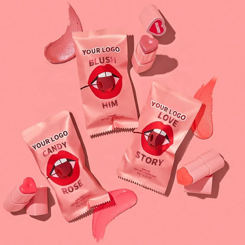 2022 Cosmetics Cruelty Free Tint Blush on Stick Cream-to-Matte Cheeks No Logo High Pigment Makeup Heart Shaped Blush Stick