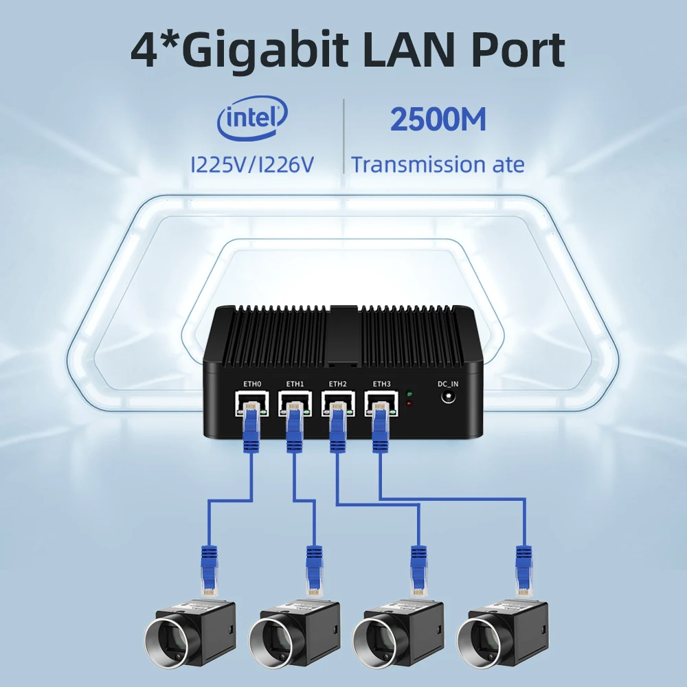12V Mini PC Intel N100 DDR5 RAM 2.5G RJ45 I225V NIC Ethernet Network Server Computer Fanless Firewall Pfsense Soft Router