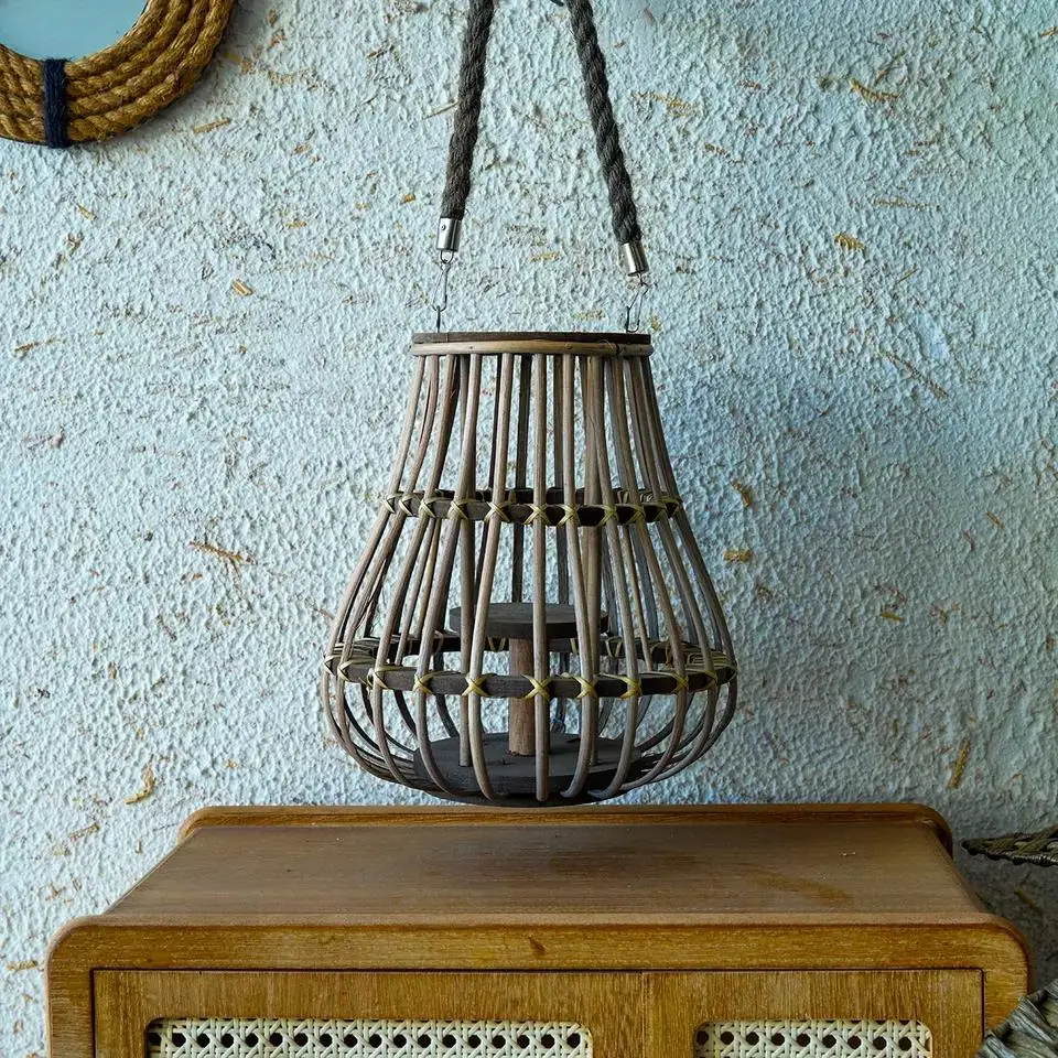 Wholesale Handmade Craft Rattan Wood Candle Lantern For Home Decoration