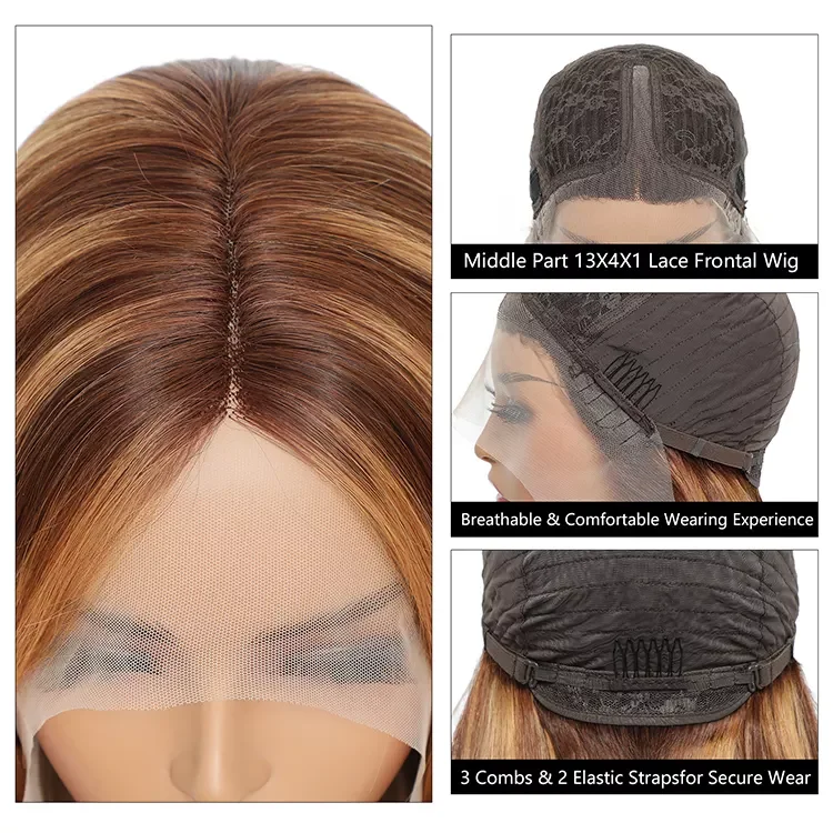 4x4 Human Hd Lace Front 180% Density Virgin Hair Highlighted Wigs With Color Hd Highlighted 28 inch Human Wig For Black Women