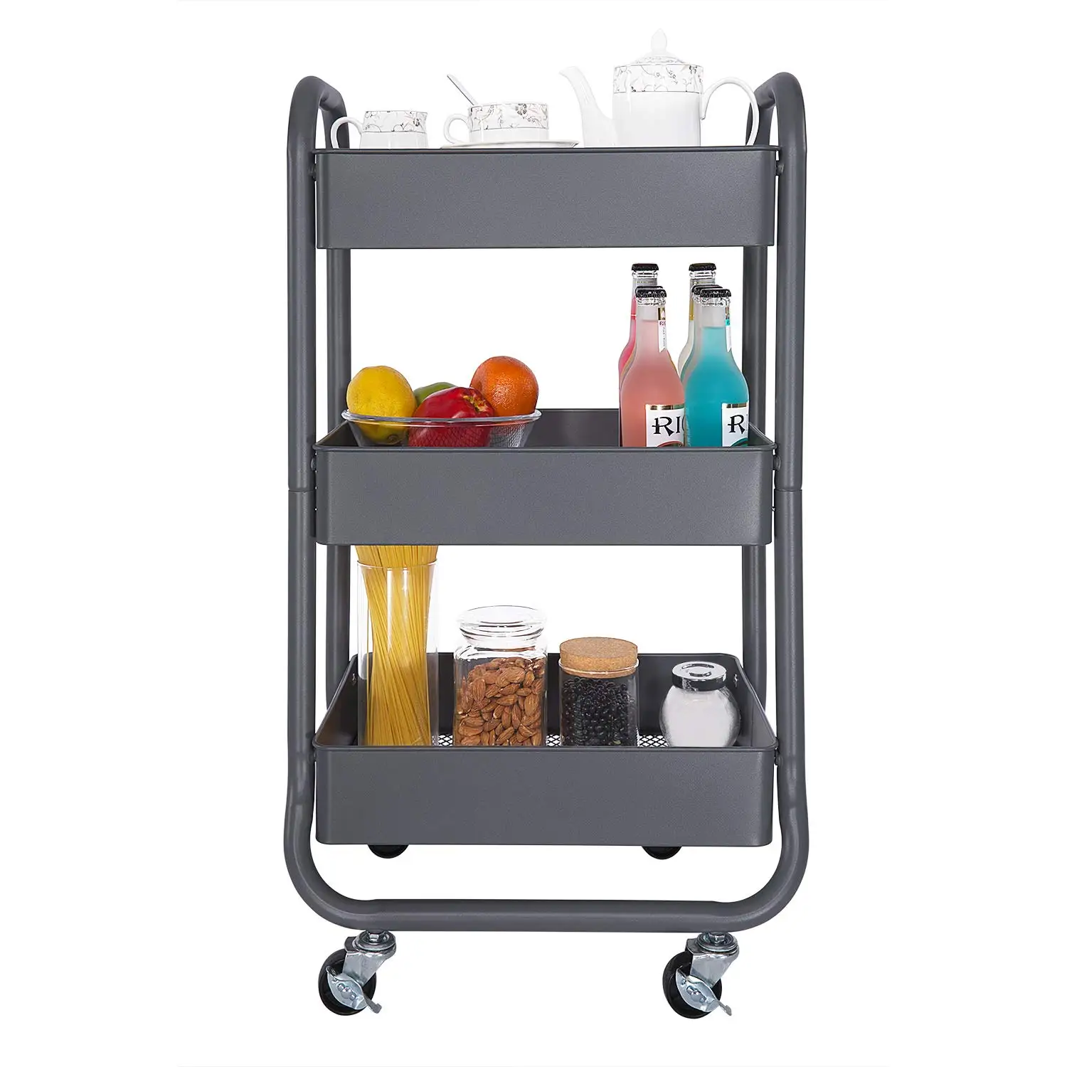 New Strong Utility Storage Cart 3-tier Square Movable Rolling Cart Storage Shelf Roll Cart