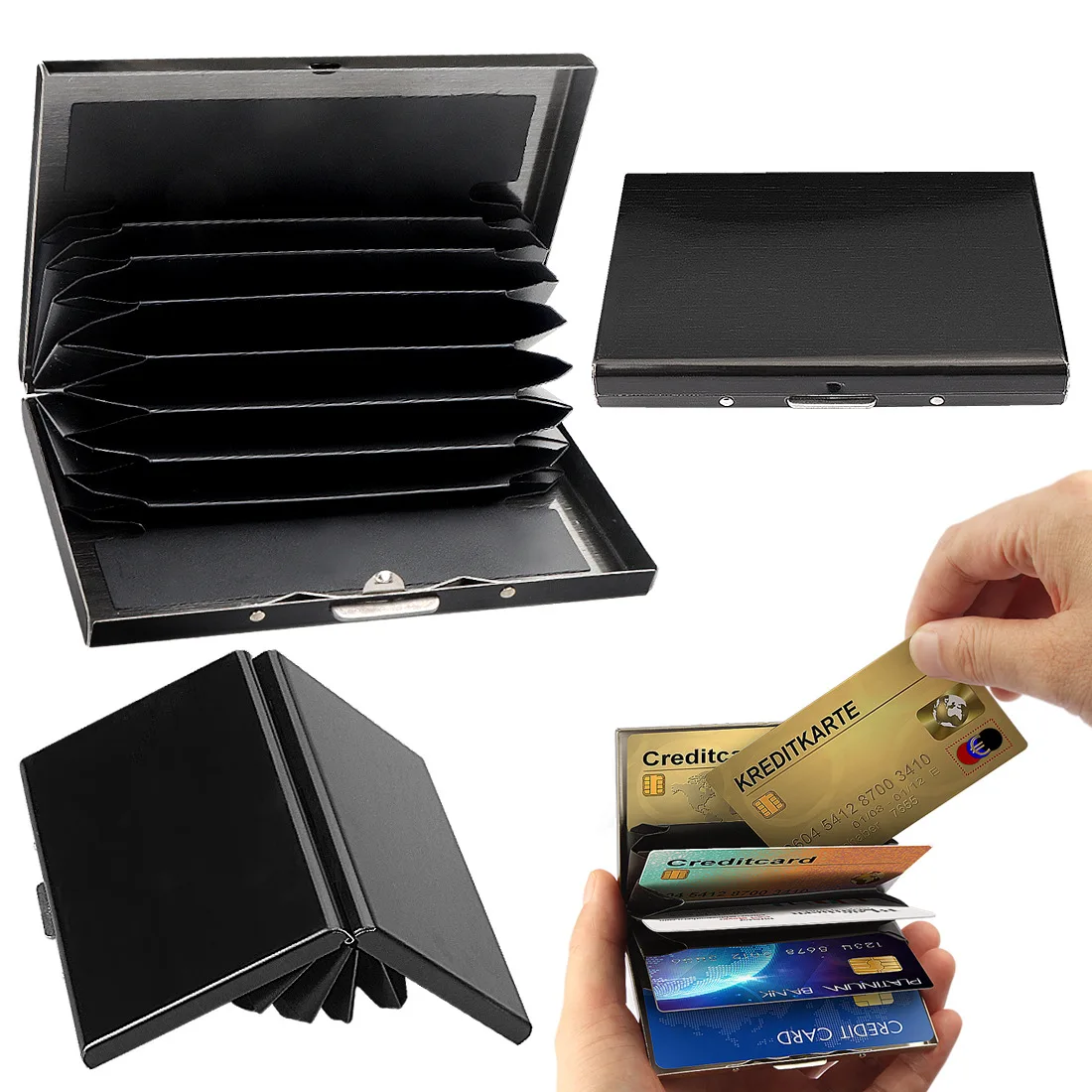 Premium stainless personal custom logo branded business card holder folding pocket black business visiting check card holder