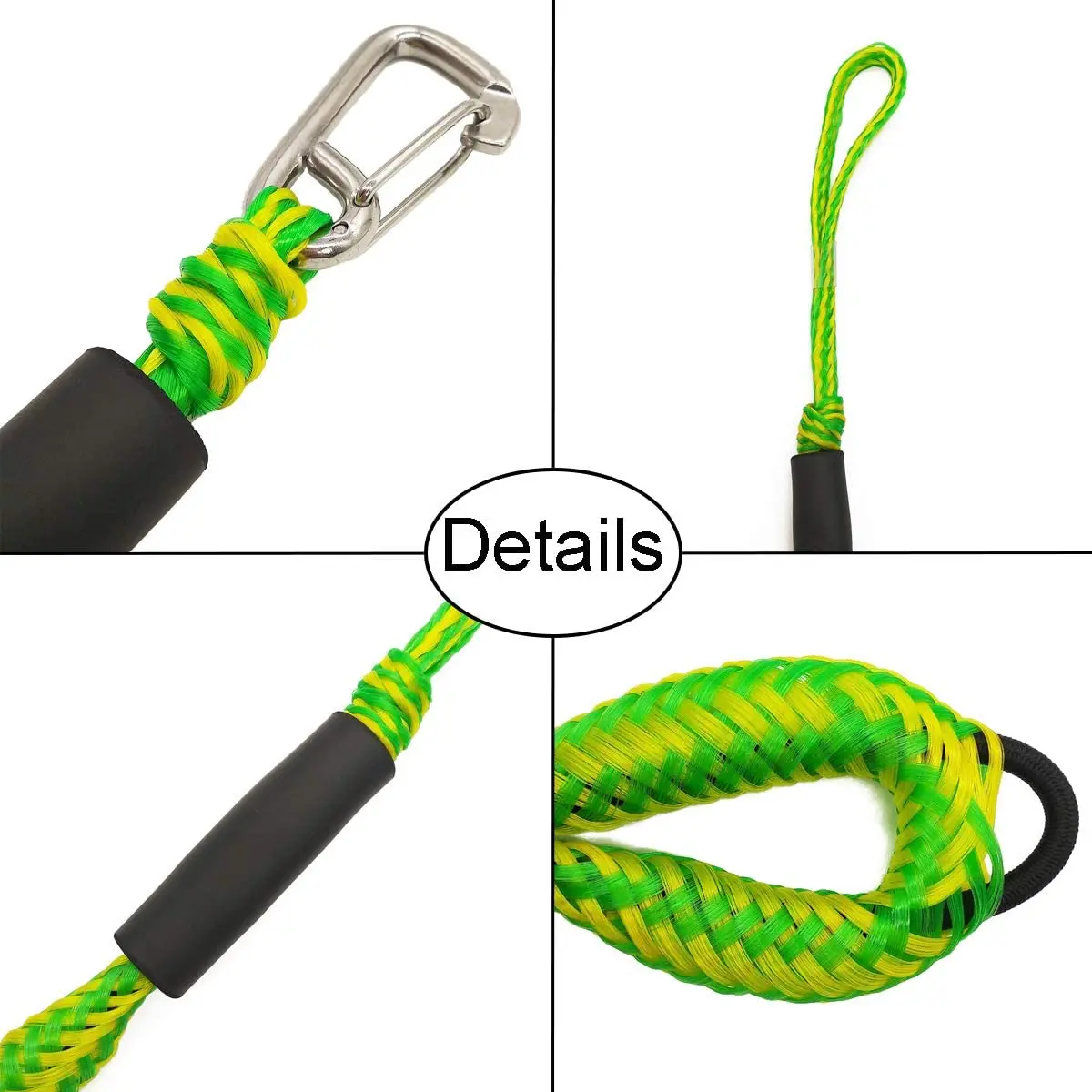 
PWC Bungee Dock-Line with Foam Float and 316 Stainless Steel Clip, Stretchable Mooring Rope for Rubber Boats, Kayaks Boats 