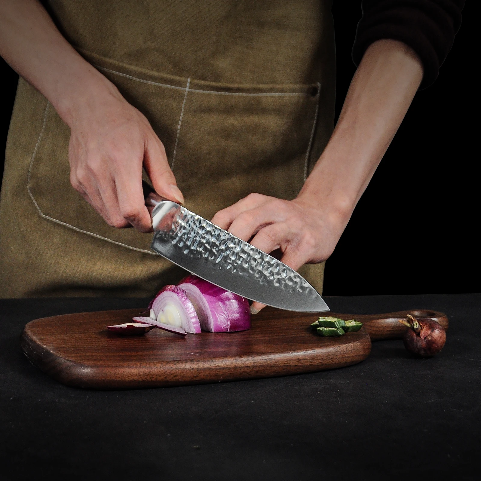 Professional Kitchen Long 20cm slicing knives Japanese Hammer Pattern stainless steel Chef Knife with gift box packaging