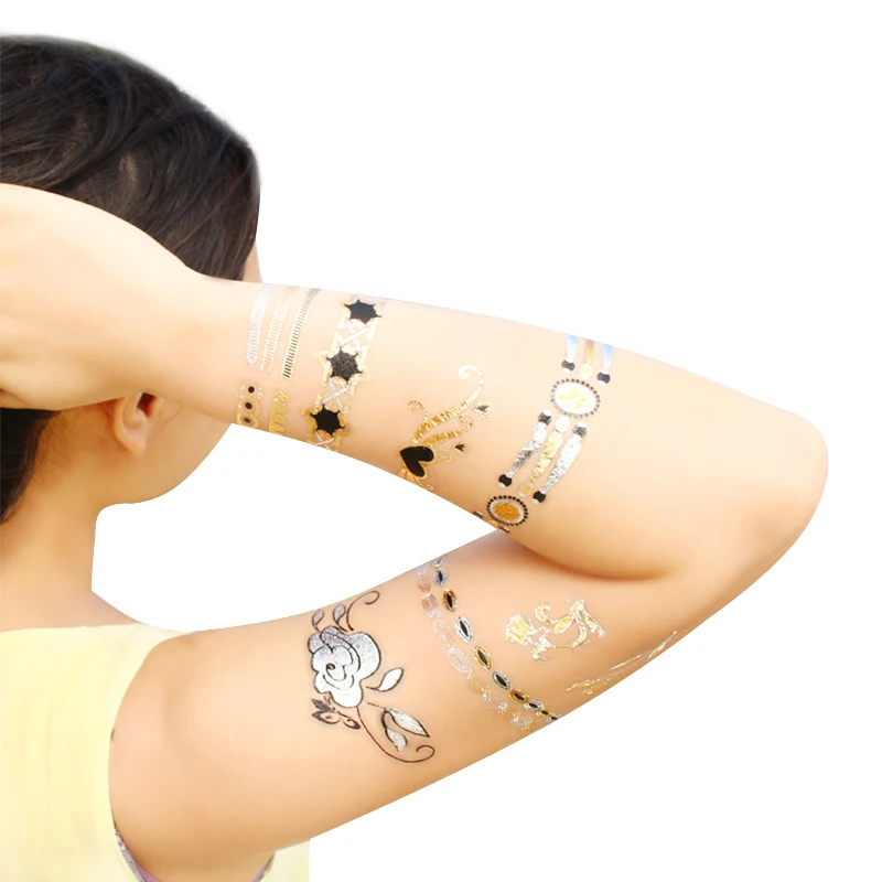 Оптовая продажа, временные металлические татуировки для тела на заказ, влагалище для имитации татуировок