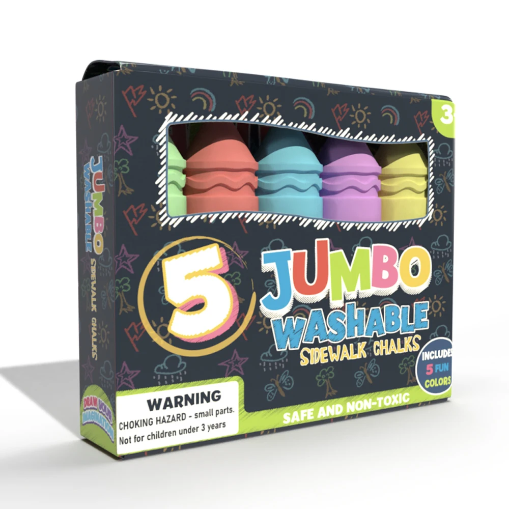 Wholesale Non-toxic Washable Colorful 5pc Safe Dustless Outdoor Jumbo Sidewalk Chalks For 3+ Kids