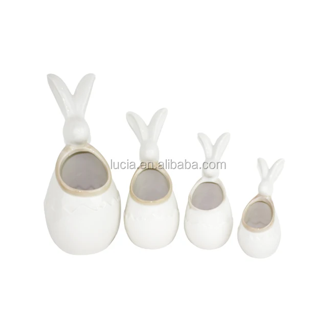  Cute new latest hot sale White rabbit ceramic flower pot for succulent