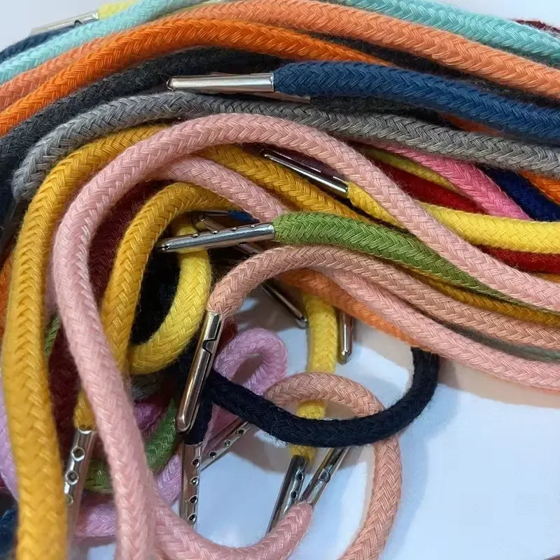 Factory wholesale 5 mm Cotton Cord With Metal Tipsbraided ropes cotton polyester drawcords for hoodies and garment drawstring