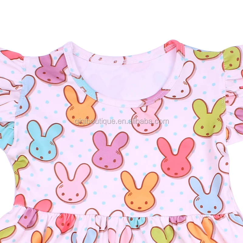 
Cute Bunny Pattern Girl Clothing Easter Fashion Flutter Dress For Kids 0-12 years 