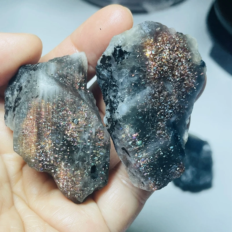 rare Natural Rough Sunstone moonstone with Black tourmaline raw Starlite backbone Crystal Gemstone for sale