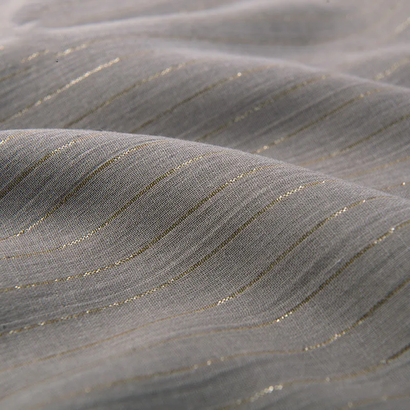 Wholesale Brocade Glitter Fancy Gold Stripe Thin Shirt Curtain Fabric Cotton Linen Metallic Yarn Fabrics