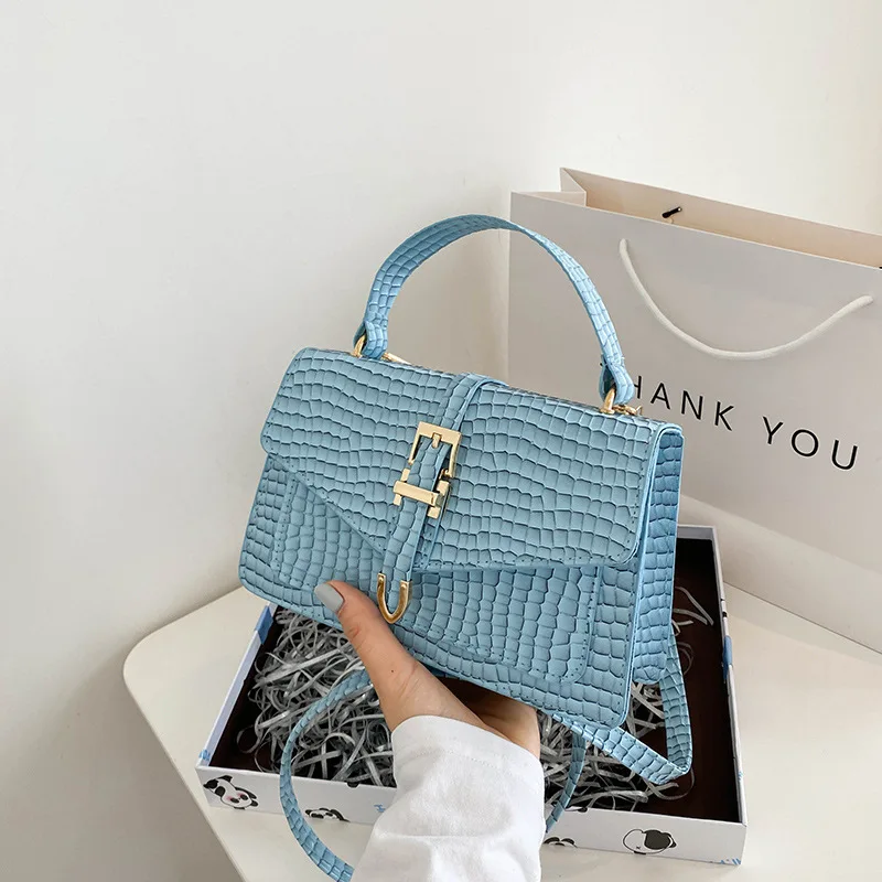 Z096 Fashion Handbags For Women Elegant Casual Ladies Horizontal Square Bags Crocodile Embossed Travel Flap Bag