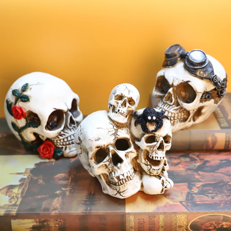 Halloween Decoration Supplies Human Skull Head Statue Ghost Resin Crafts Skeleton Head Skull Sculpture Halloween Home Decor