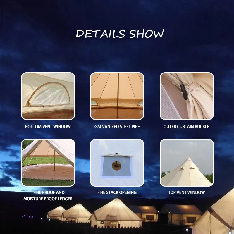 Outdoor 4 Season Waterproof Glamping Khaki Polyester 280G Cotton Fabric 3M 4M 5M 6M Light Luxury Mongolian Yurt Tent