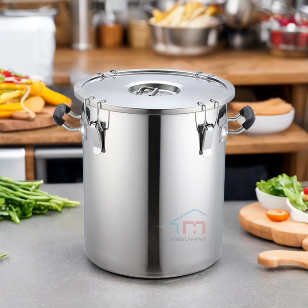 Xiangsheng 50L Stainless Steel Stock Pot With Lock With Airtight Sealed Lid Transport Barrel For Storage Food