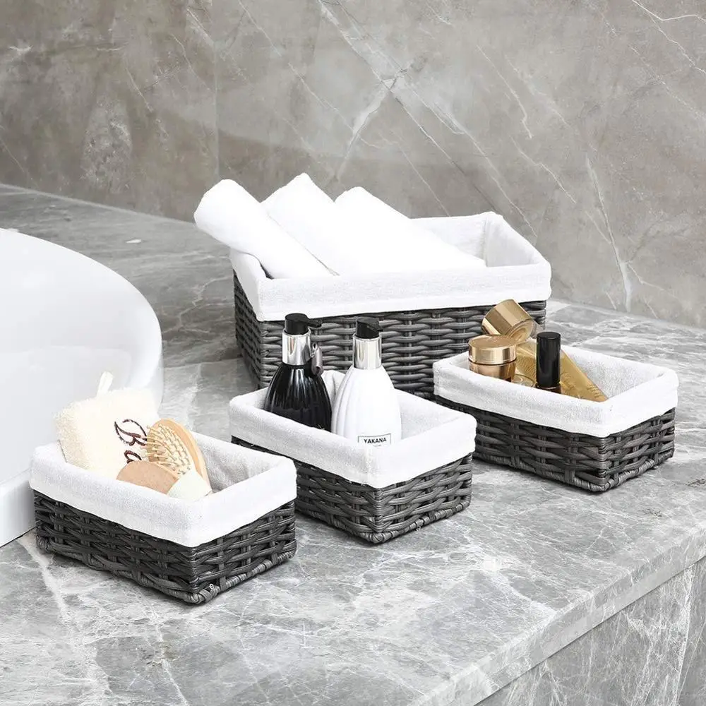 
Handmade Wicker Storage Baskets Set Woven Decorative Organizing Nesting Baskets for Bedroom (Set of 4, Grey) 