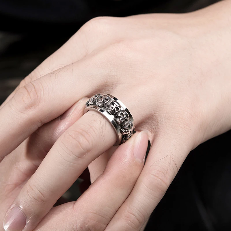 Wholesale Punk Stainless Steel Gothic Fashion Jewelry Rings Men Vintage Spinning Rotating Skull Ring