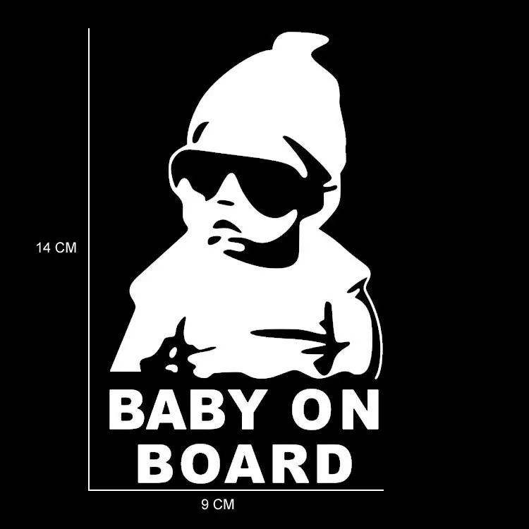 
14*9CM BABY ON BOARD Cool Rear Reflective Sunglasses Child Car Stickers Warning Decals Black/Silver 