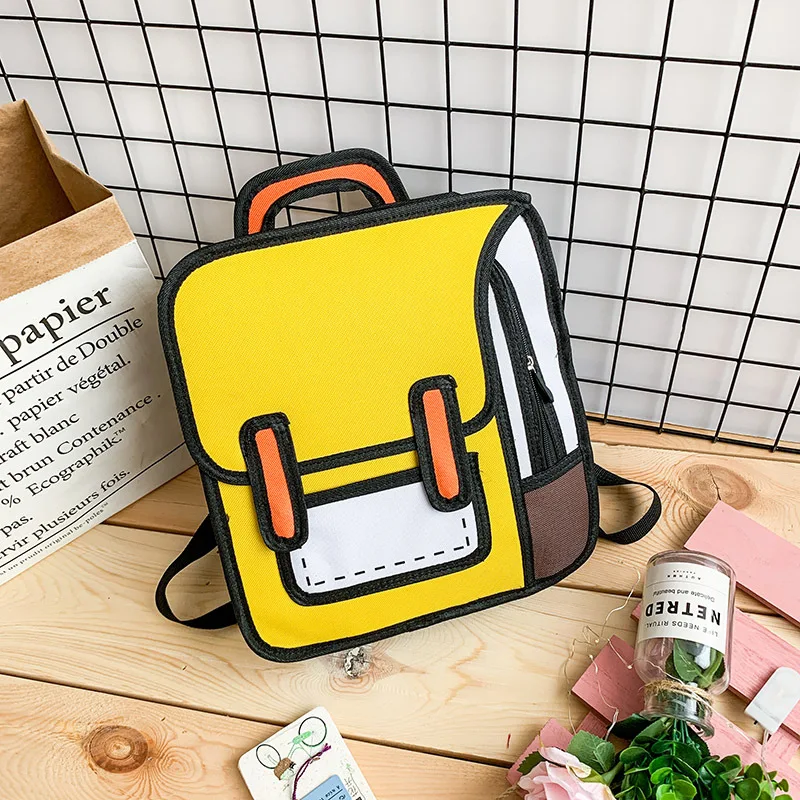 Back-to-school Creative Women 2D Drawing Backpack Cartoon School Bag Comic Bookbag for Teenager Girls