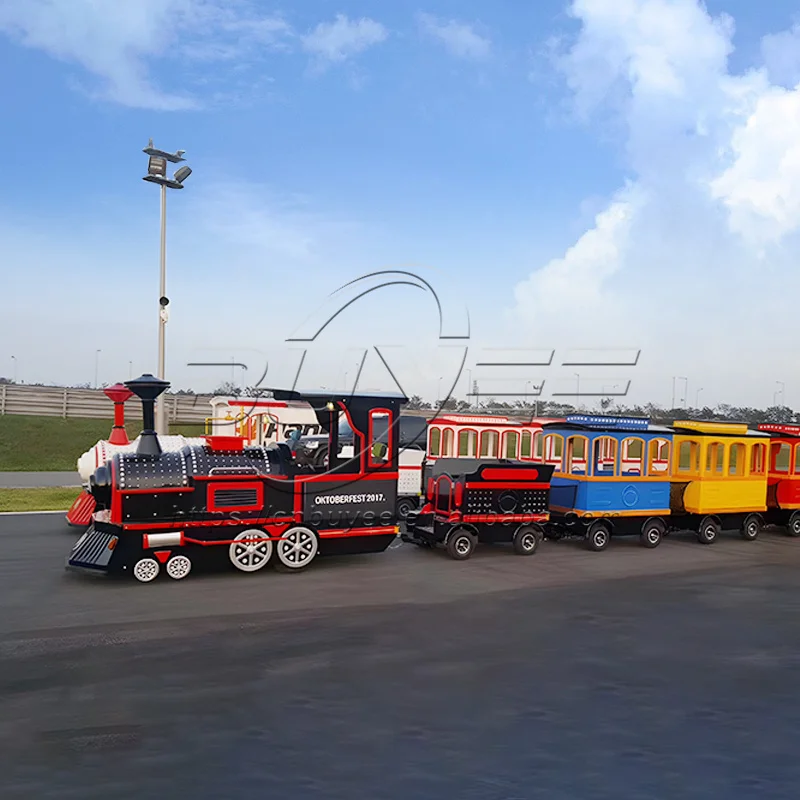 Funfair Vintage Electric Sightseeing Train 24 Seats Tourist Trackless Train For Sale
