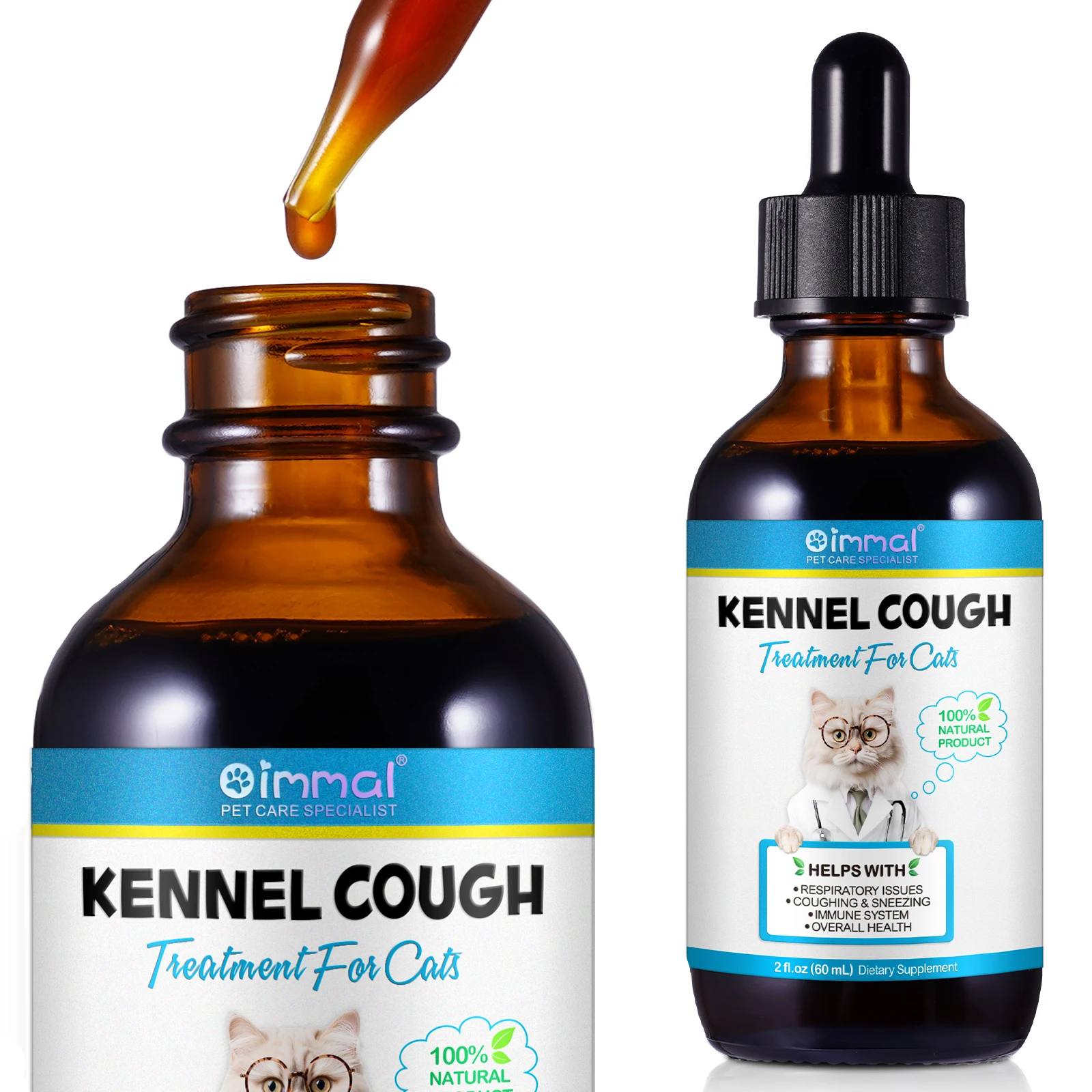OIMMAI 60ml throat soother dry wet barky pet cough and cat asthma cat sneezing cat cough treatment cough relief drops