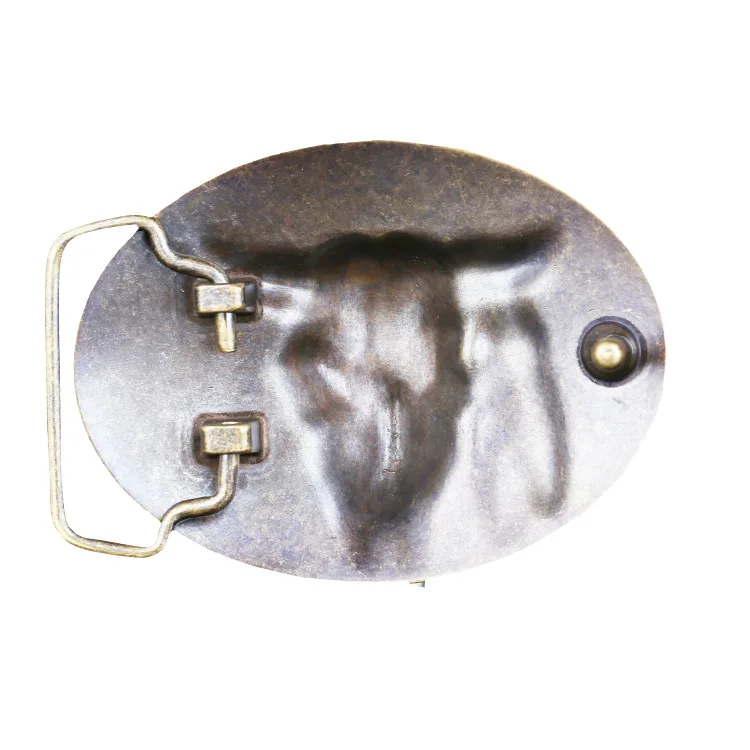 Inner size 40mm solid brass oval shape 3D embossed bull head western belt buckle