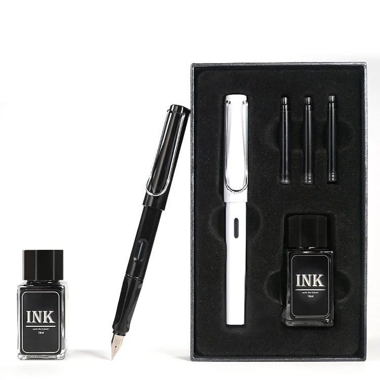 New Design Luxury Fountain Pen Set High Quality Custom Multiple Colors Plastic Fountain Pen With Ink Bottle For Business Gift Se