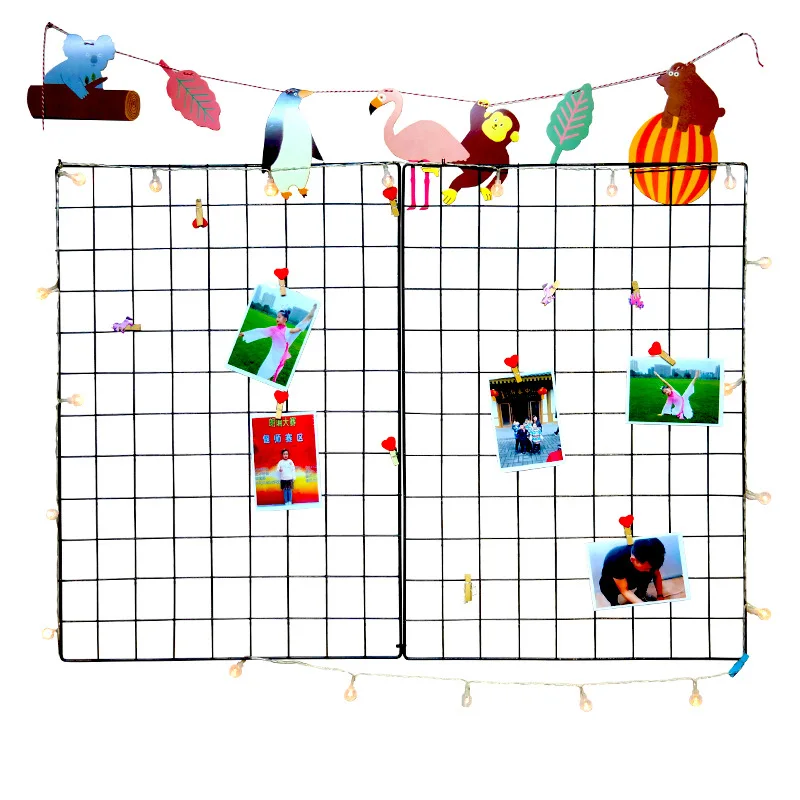 Newish nordic Diy Photo Wall Photo Panel Decorative metal Rack Clip Photo Hanging Picture 2021metal wire grid decorative home