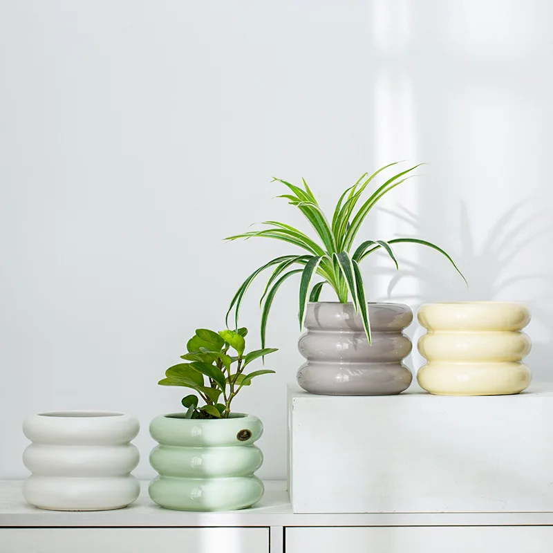 Custom Color Design Desktop Bubble Ring Glazed Ceramic Planter Plant Pothos Succulent Cactus Pots
