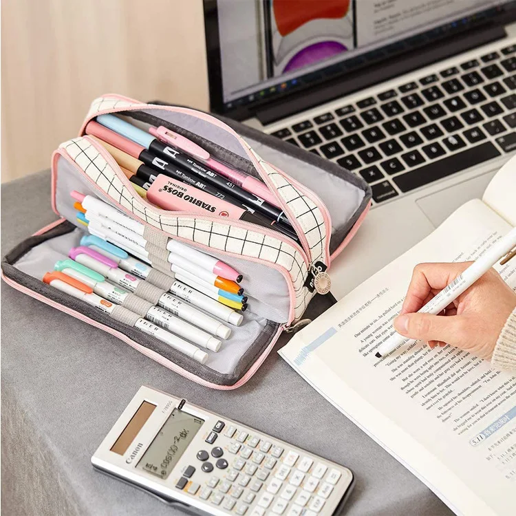 Pencil Case Big Capacity Pen Marker Holder Pouch Box Makeup Bag Oxford Cloth Large Storage Stationery Organizer with Zipper for