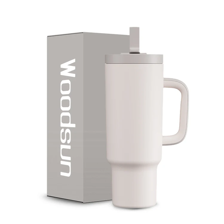 Fashion Sustainable Travel Mug 40oz Tumbler With Handle 2 In 1 Straw And Sip Lid Double Insulated Tumbler