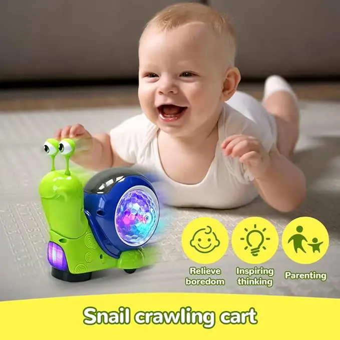 Baby Toddler Luminous Electric Snail Toy Tummy Time Crawling Snail Toys Musical Toys with Light-up Music